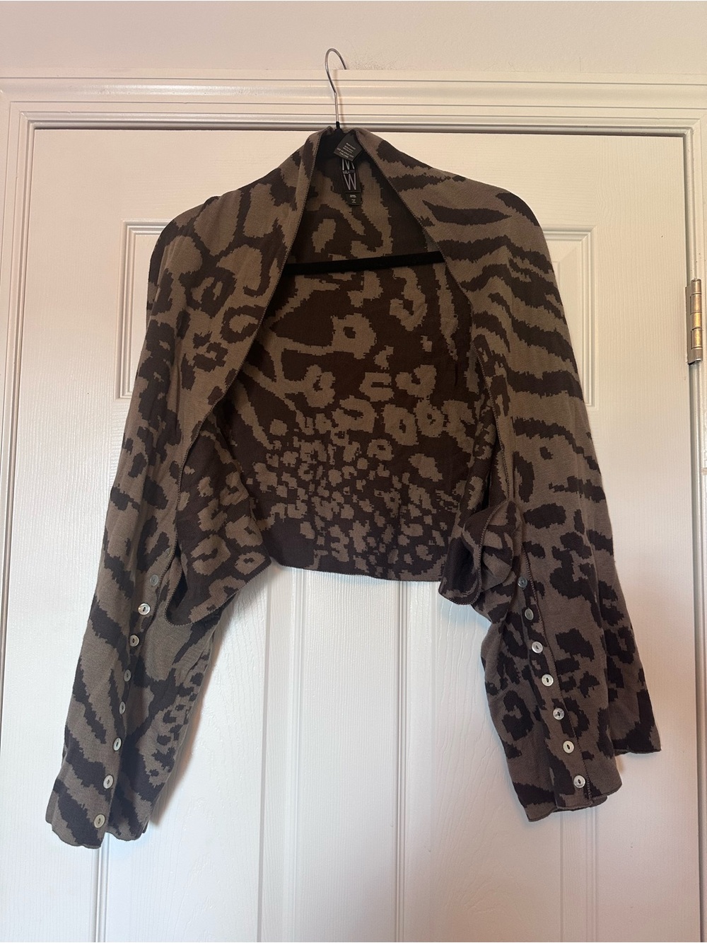 MarlaWynne Brown Animal Print Cropped Cardigan Shrug